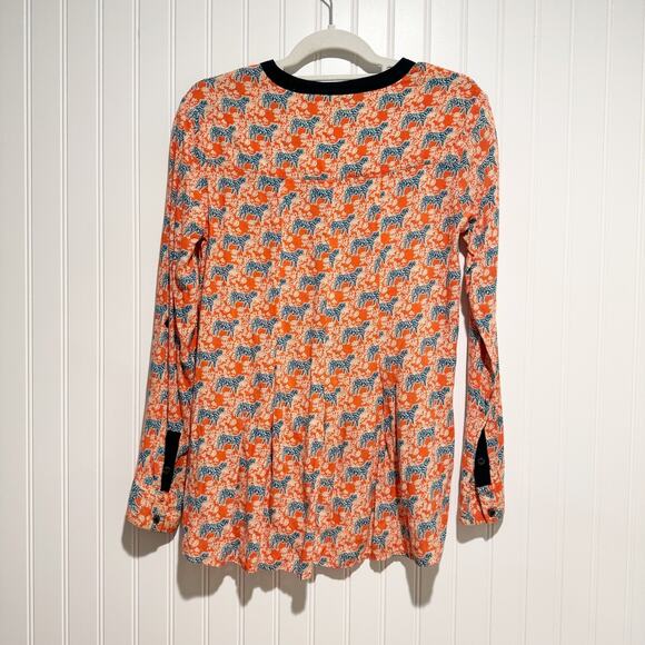 Anthropologie Vanessa Virginia Tiger Print Henley Blouse Size 2 - Picture 7 of 7